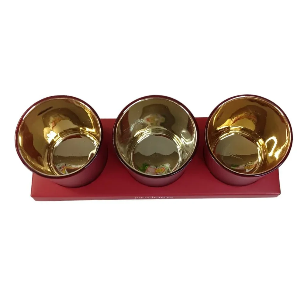 Pier One Glass Red Frosted Candleholders Star Bead Design New In Box